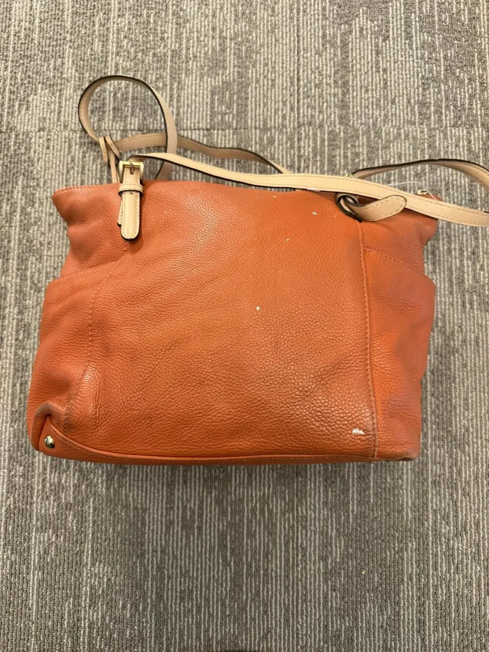 Michael Kors Pebbled Leather Tote Bag Womens Large Orange Shoulder Top Zip MK